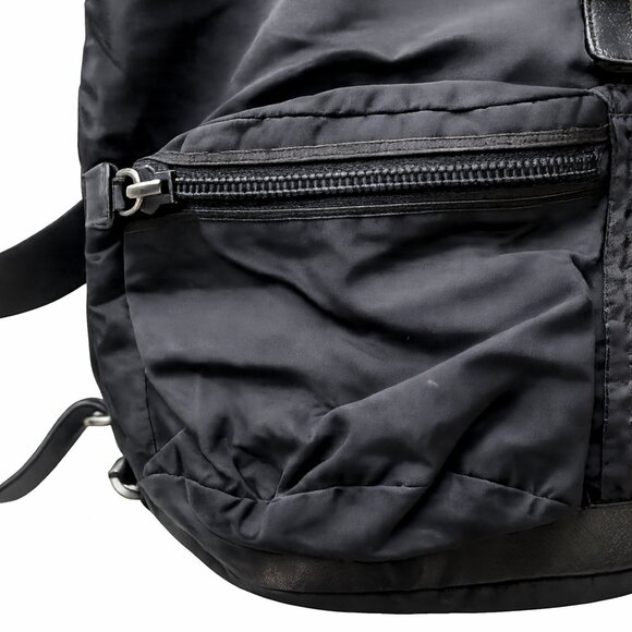 Vintage Prada Tessuto Nylon Vela Backpack Black Double Pocket Logo Plaque